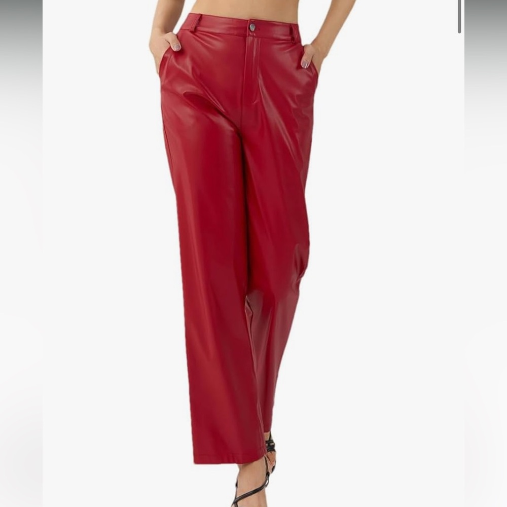 Shoe Dazzle Bold Red Pleather Straight Leg Pants